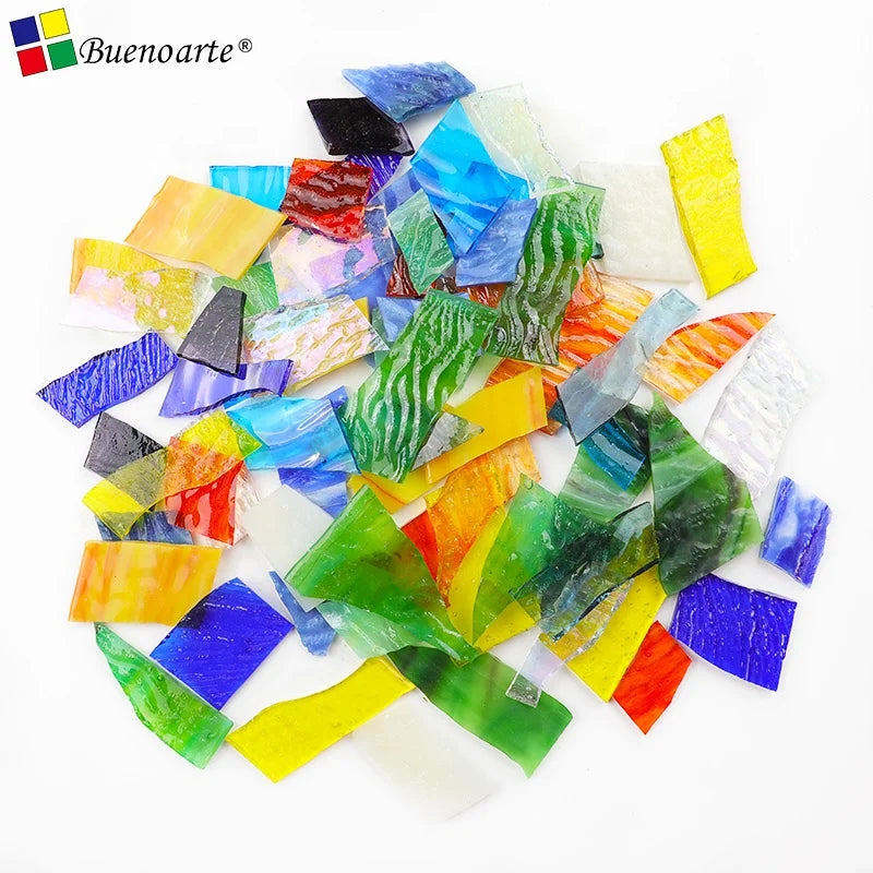1KG Textured Stained Glass Scraps Transparent Opal Glass Mosaics Water Resistant for Room DIY Craft Projects for Children Adults