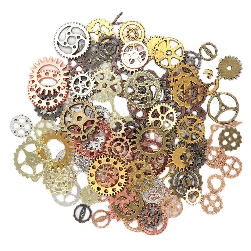 100g Assorted of Steampunk Watch Hand Gear Charms Bottle Opener Pendant Accessory Metallic Decorations