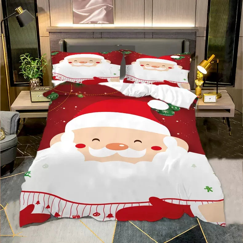 Christmas 3D Printing Blanket Customized Winter Bed Sheet Red Polyester Bedding Set Supplier