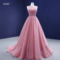 Jancember RSM67237 Elegant Pink Lace up Sleeveless Long Gowns Evening Dress for Women