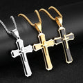 BINSHUO Titanium Steel Cross Pendant Necklace Men Teen Boys Jewelry Three Layers Jesus Cross Crucifix Necklaces with Box Chain