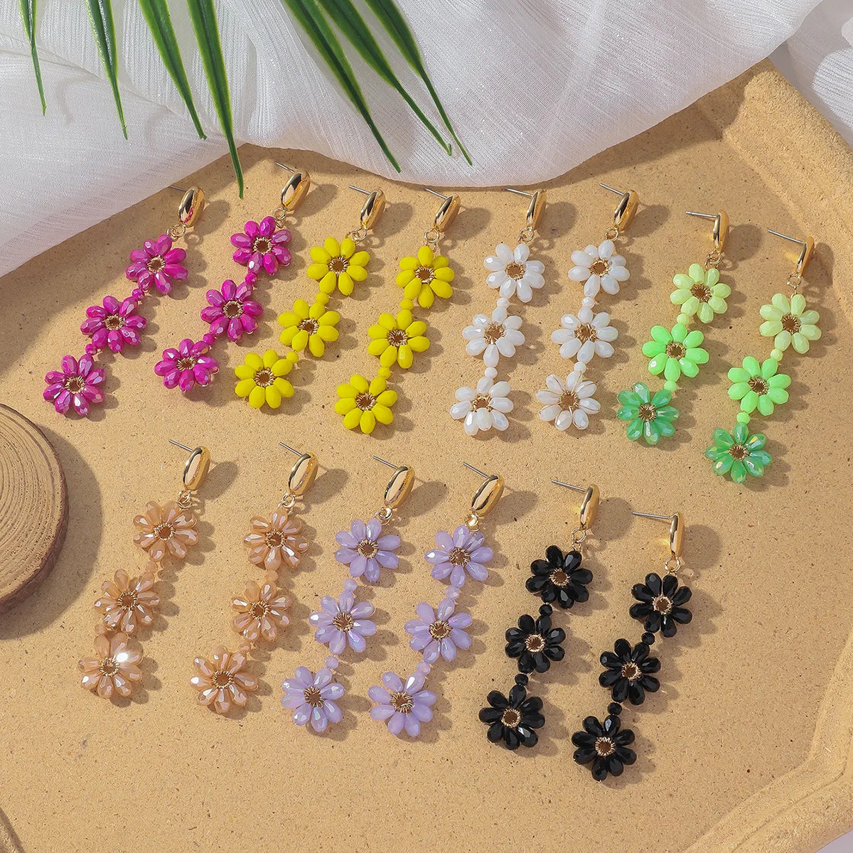 New Arrival Fresh Sweet Crystal Tassel Earrings Fashion Luxury Boho Style Flower Earrings for Women