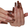 Popular French Long Ballerina Artificial Fingernails Gold Glitter Fake Nail Coffin Press on Nail for Ladies