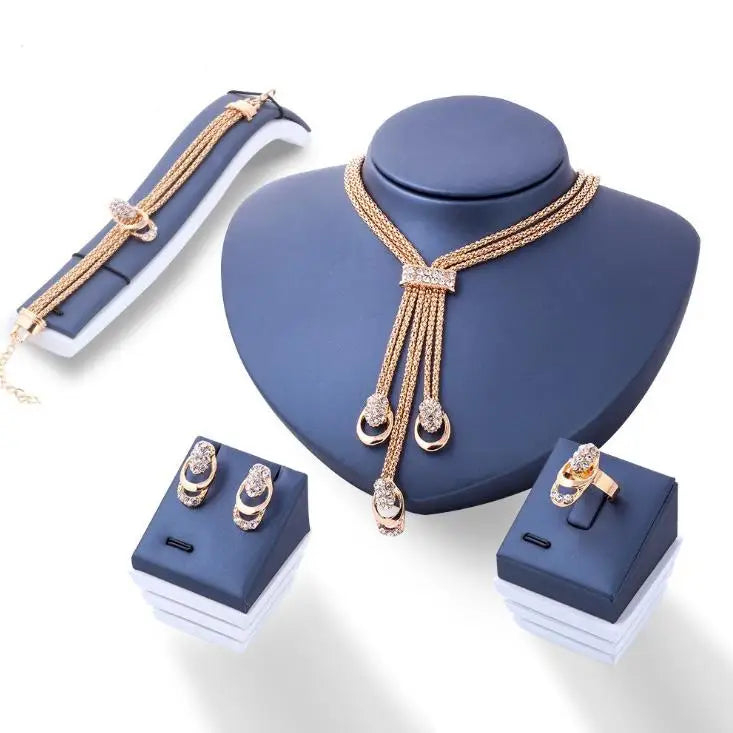 HZSNJ031 Hot Selling Indian Style Gold Jewelry Set Tassel Necklace Earrings Bracelet Set Fashion Jewelry Sets Necklace