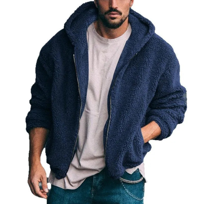 Men's New Warm Hooded Zipper Casual Jacket Coat Winter Sherpa Fleece Jacket Men Zip up Fleece Hooded Jacket
