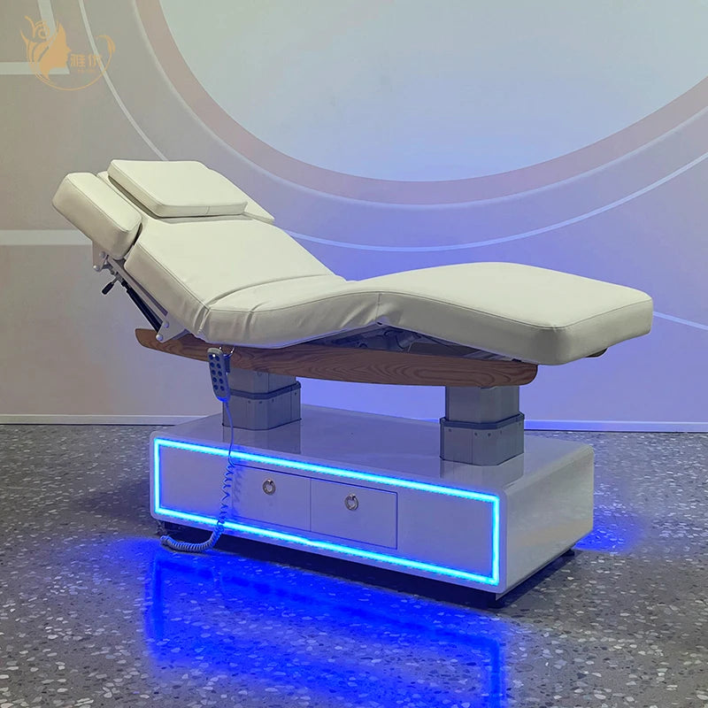 High-End 4 Motor Massage Bed with Full Tilt Function LED Base and Dual Drawers