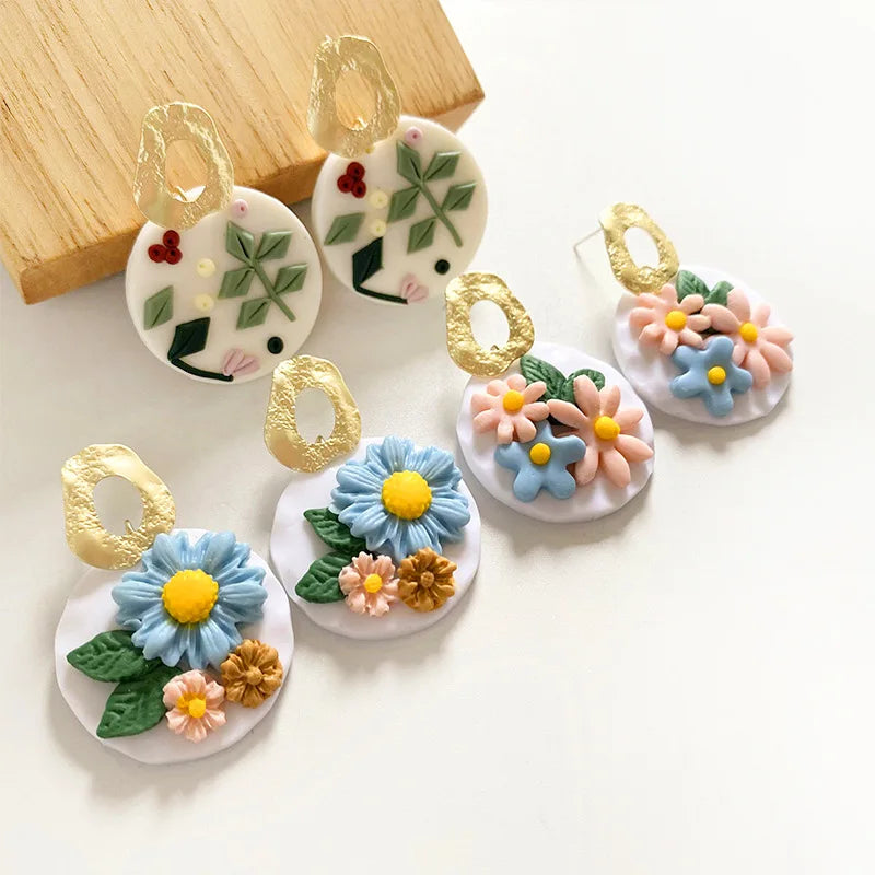 Lovely Fashion Little Daisy Earrings Handmade Flower Clay Earrings for  Girls