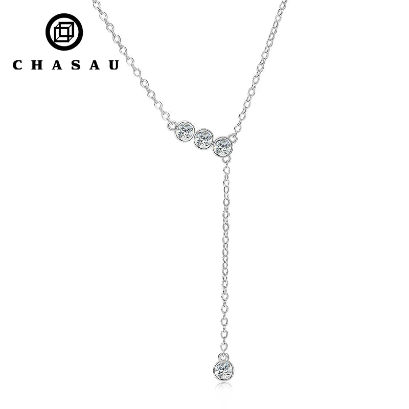 New Design 925 Sterling Silver Cut 3mm 0.1ct VVS1 Moissanite Y Lariat Necklace Fine Fashion Elegant Bridesmaid Jewelry