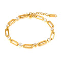 Luxury Quality Jewelry 18K Gold Plated Stainless Steel Paper Clip Shape Bracelet with Zircon