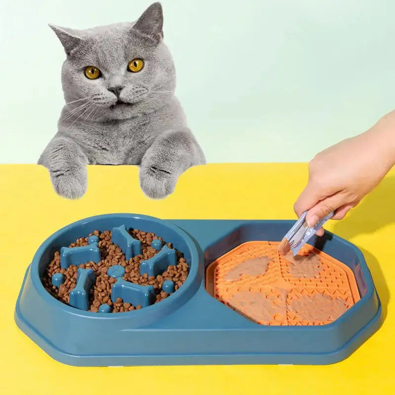 2 in 1 Eco-Friendly Slow Water Food Double Bowls for Pet Cat Dog Feeding Pad Silicone Dog Slow Feeder Lick Mat
