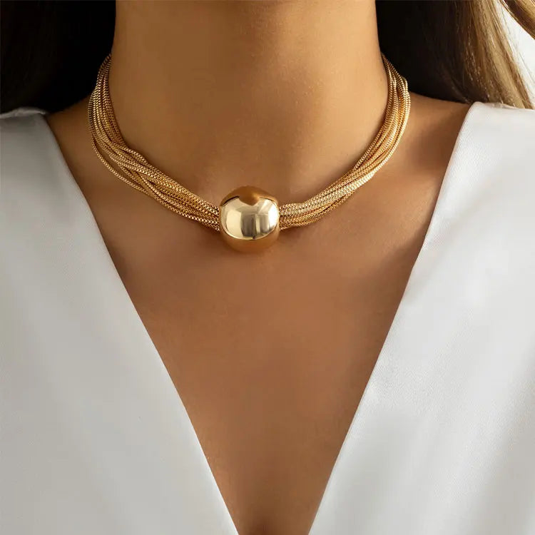 SC Personalized Overlapping Multi-layer Chains Choker Necklace Hot Girls Exaggerated Punk Super Big Gold Ball Necklace Women