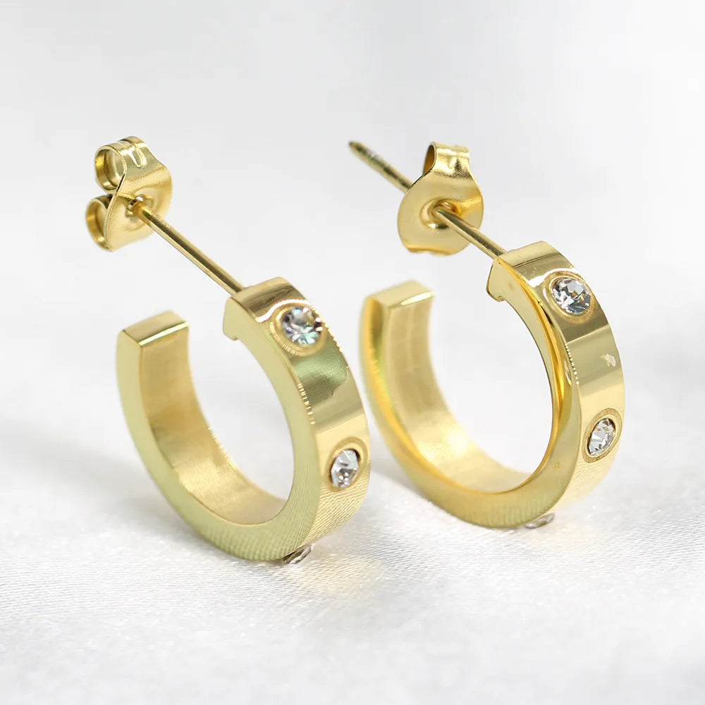 Ins Fashion Personality Earrings 4MM Diamond U-shaped Earrings Titanium Steel Waterproof Earrings Stainless Steel Jewelry