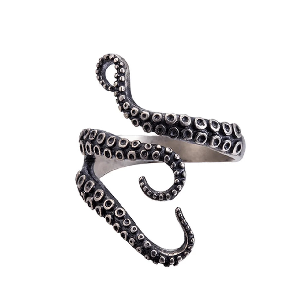 Stainless Steel Punk Style Adjustable Octopus Ring Devilfish Finger Rings Jewelry