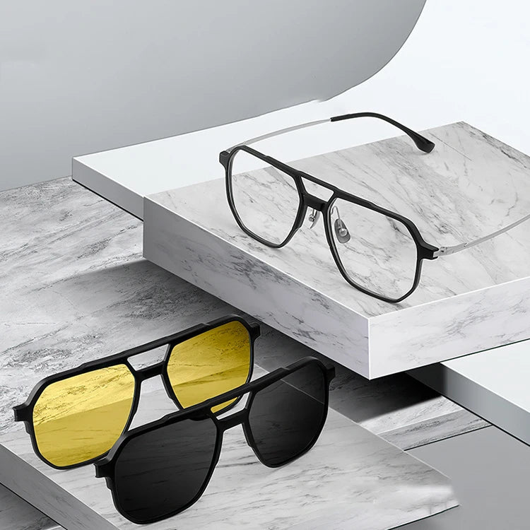 Titanium 3 in 1 New Trend Magnet Glasses Frame With Clip on Glasses 2026 Polarized Sunglasses for Men Women Computer Glasses