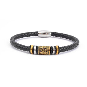 Nordic Design Wristband Unisex Bracelet Stainless Steel Magnetic Closure Norse Raven Genuine Leather Bracelet Viking Jewelry