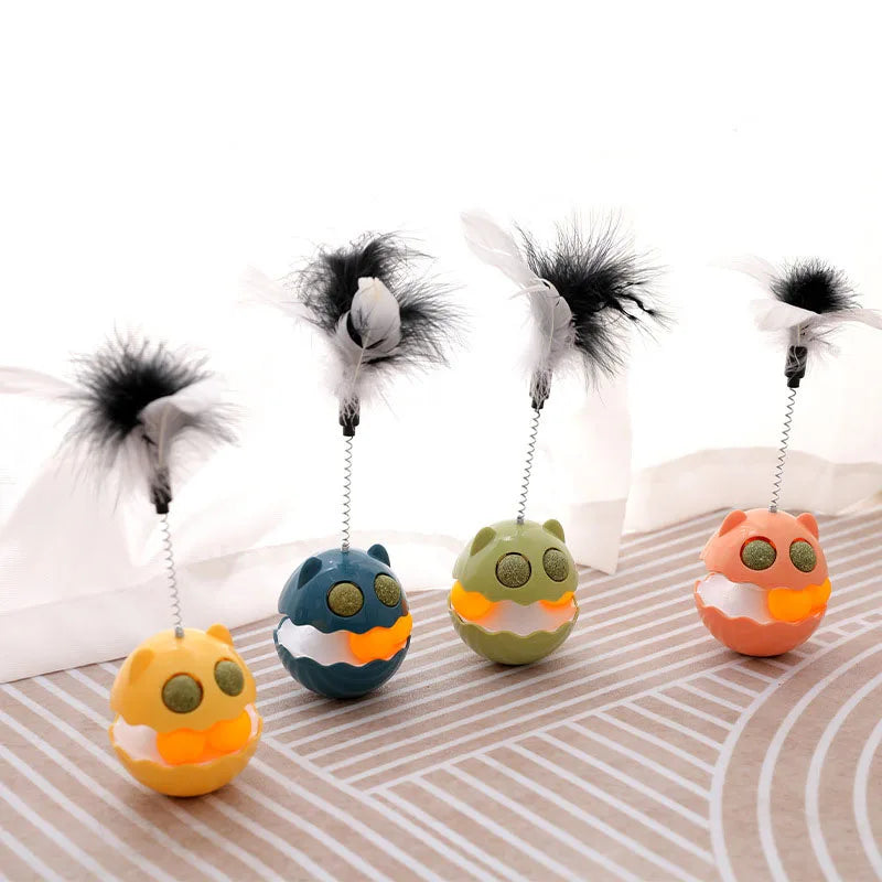 Pet Cat Tumbler Toy Catnip Cat Toy Ball Feather Tease Interactive Cat Toys