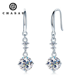 100% D Color 6.5mm 1ct Moissanite Diamond Hook Real Silver 925 Dangle Drop Earring for Women Wedding Jewelry Valentine Gift