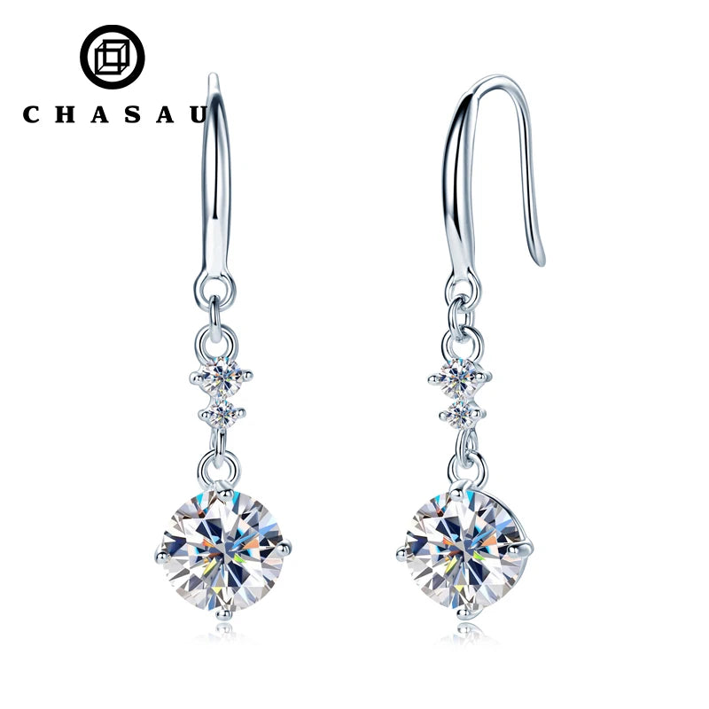 100% D Color 6.5mm 1ct Moissanite Diamond Hook Real Silver 925 Dangle Drop Earring for Women Wedding Jewelry Valentine Gift