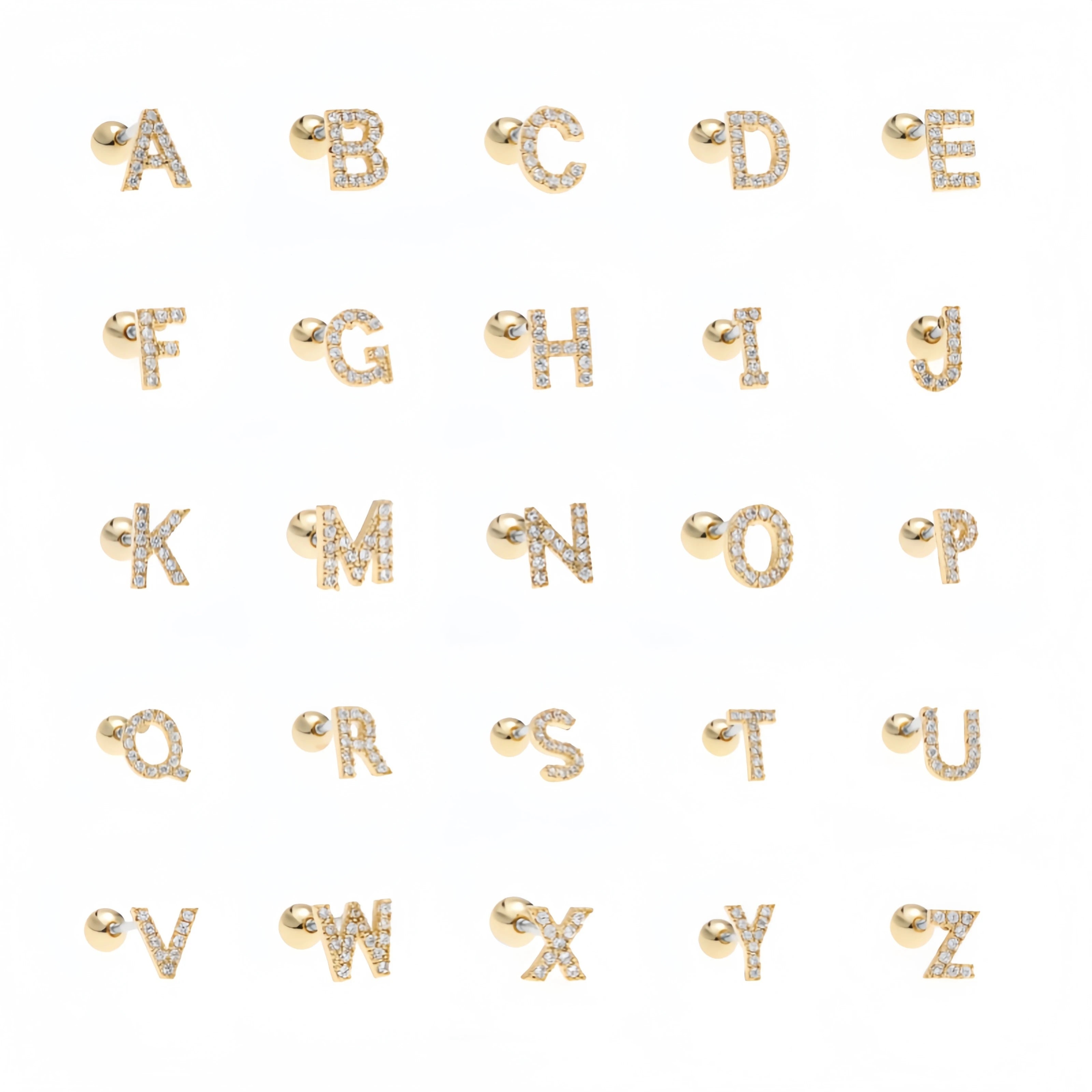 Classic 26 English Letter Brass Ear Bone Nails Creative Combination Words Ear Accessories Screw Ball Piercing Ear Stud