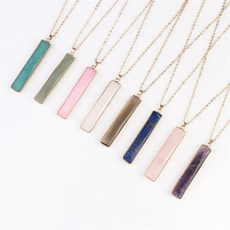 Wholesale Women Jewelry Cube Stone Pendant Natural Stone Necklace