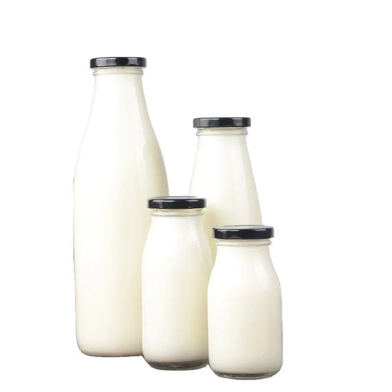 Hot Sale 500ml Round Glass Milk Juice Bottles with Metal Lug Lids