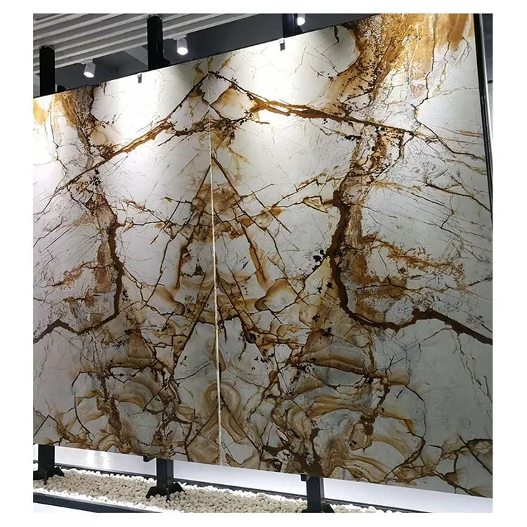 Luxury Natural Cristallo Quartzite Wall Decor Polished Open Book Matched Marble Slab MegaBDM