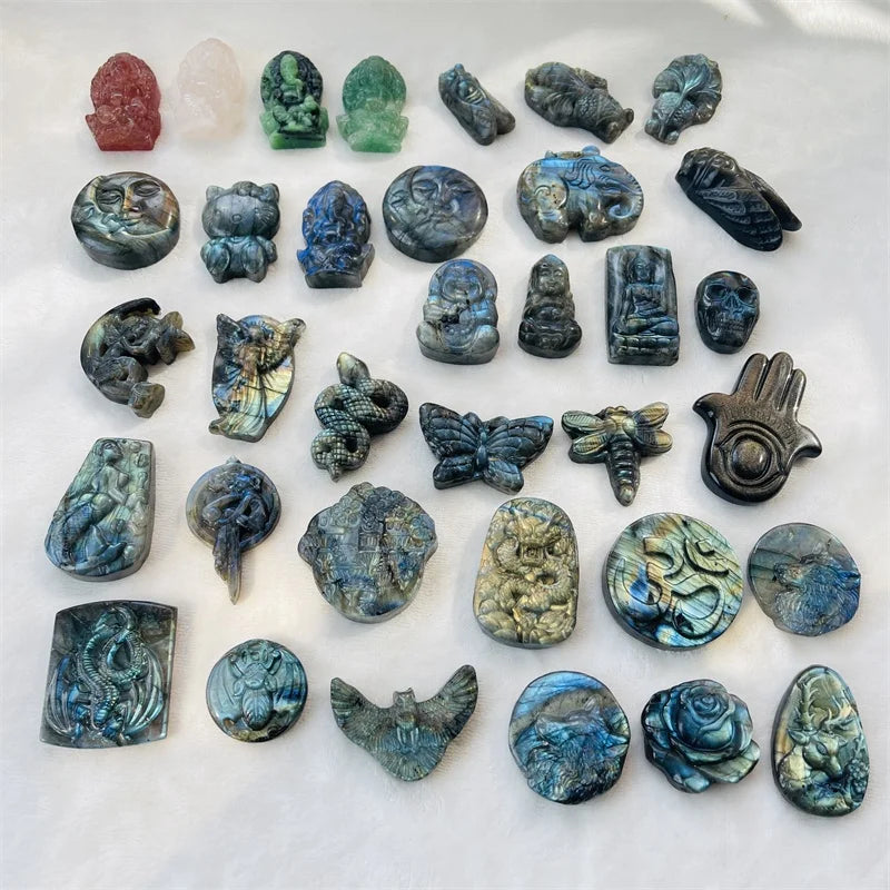 Natural Crystals Healing Labradorite Hand Carved Labradorite Buddha