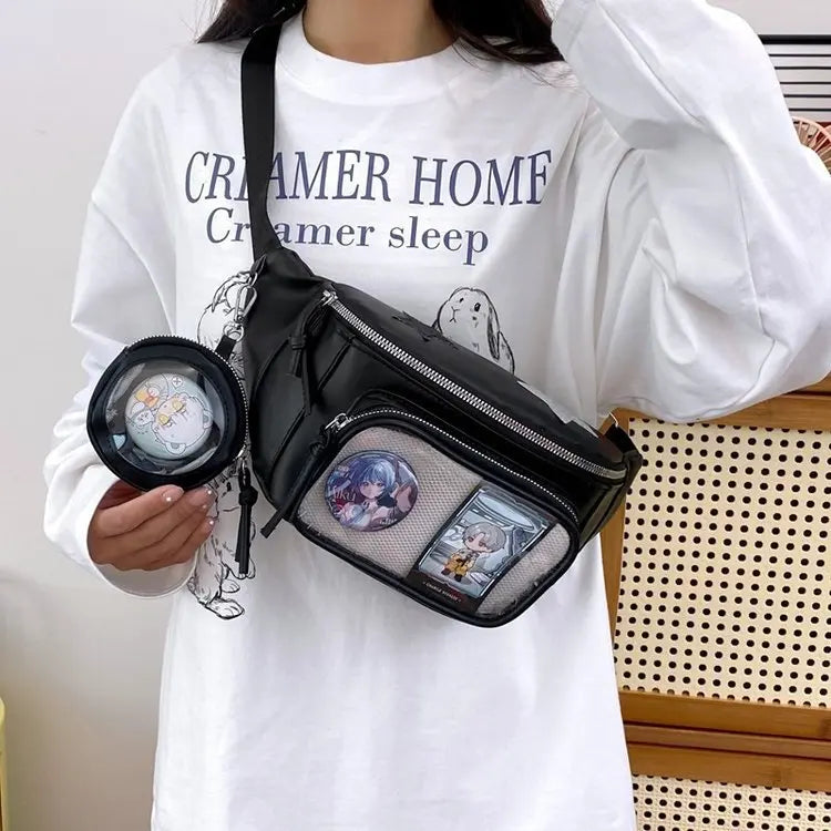 Outdoor Travel Resistant Pink Small Crossbody Sling Bag Women Chest Bags JK Uniform Shoulder Bags for Anime Pins Display