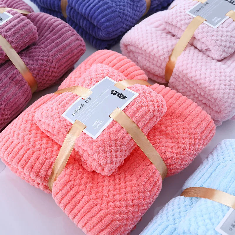 RTS Wholesale Microfiber Coral Fleece Towels Sets Multi Color Custom logo Package Towels Sets  Towel Set of 2 Pieces