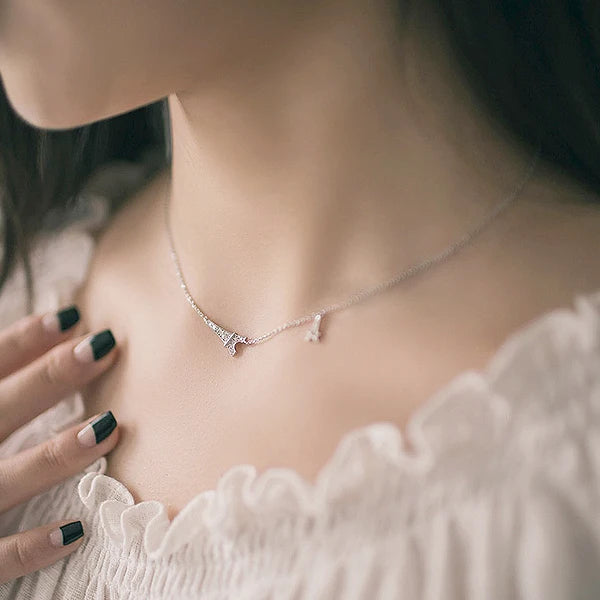 Wholesale New Fashion Jewelry Chain 925 Silver Zircon Iron Tower Necklace for Women