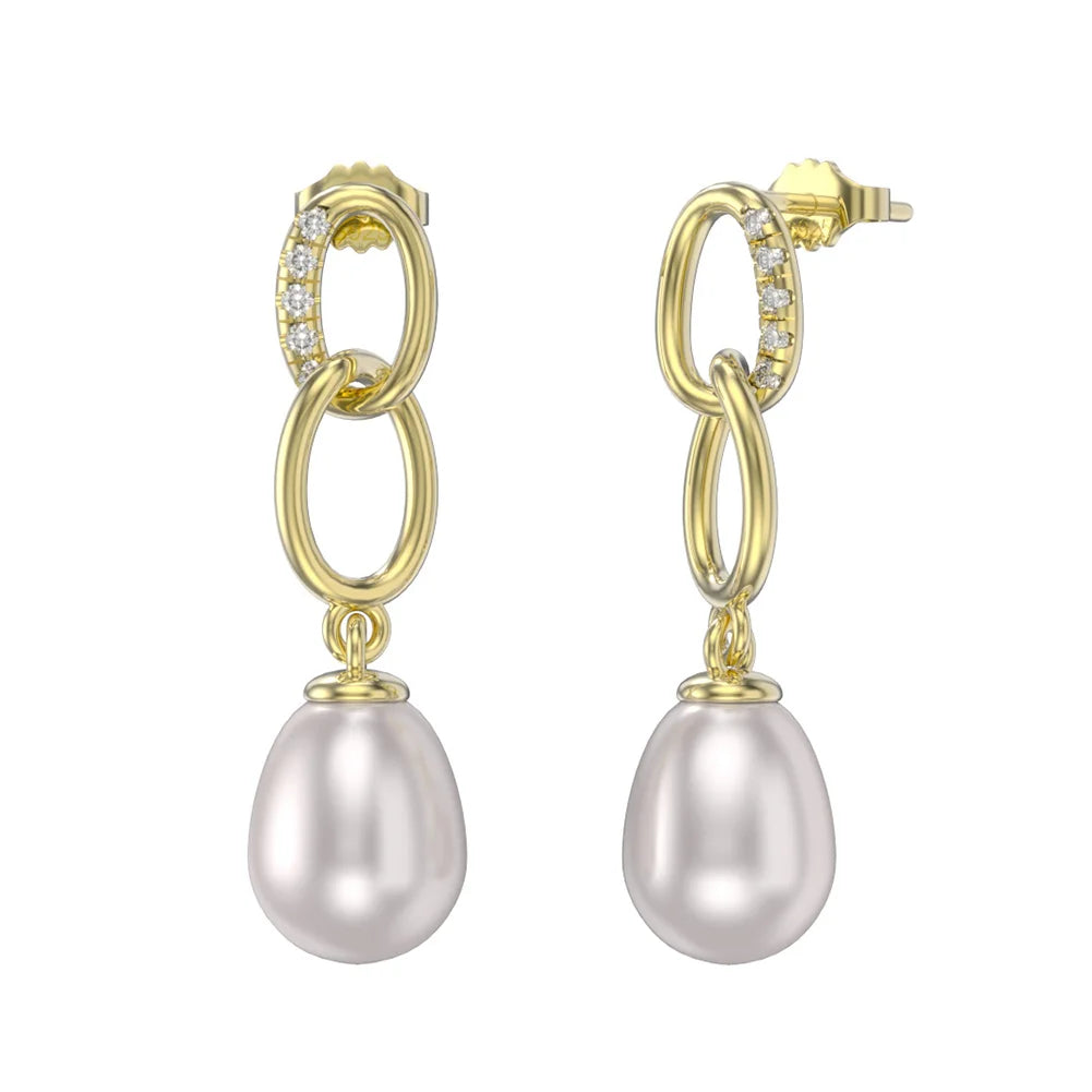 RINNTIN GPE67 Party Jewelry 925 Sterling Silver 18k Gold Classic Oval Hoop Freshwater Pearl Earrings