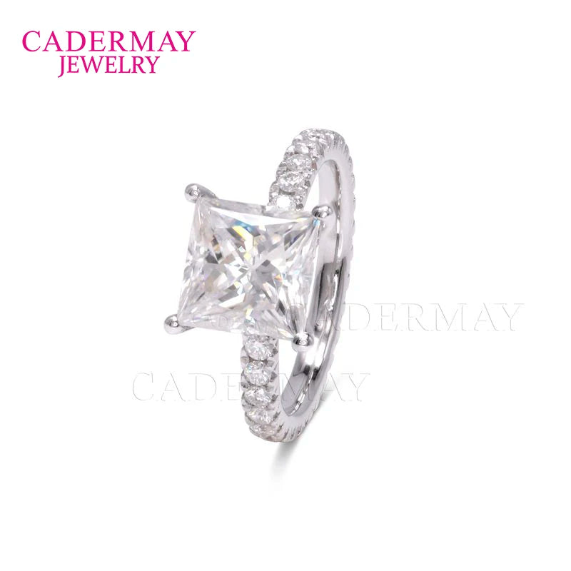 Cadermay Pass Diamond Tester Moissanite Ring 925 Silver 7x7mm 2ct Princess Cut Moissanite Solitaire Ring Pave Wedding Ring