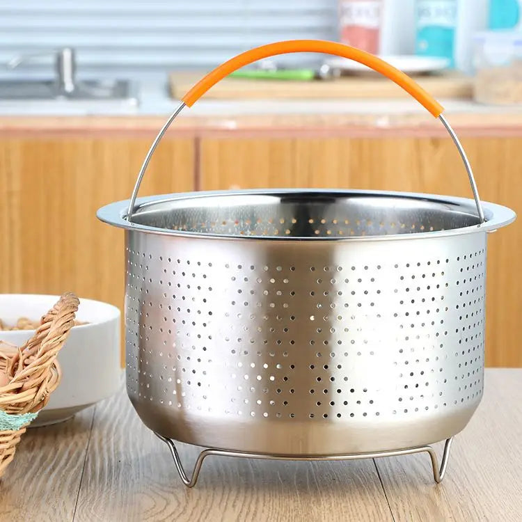 Kitchen Colander Steamer 304 Stainless Steel Steamer Rice Cooker Instant Pressure Cooker Pot Steam Basket With Silicone Handle