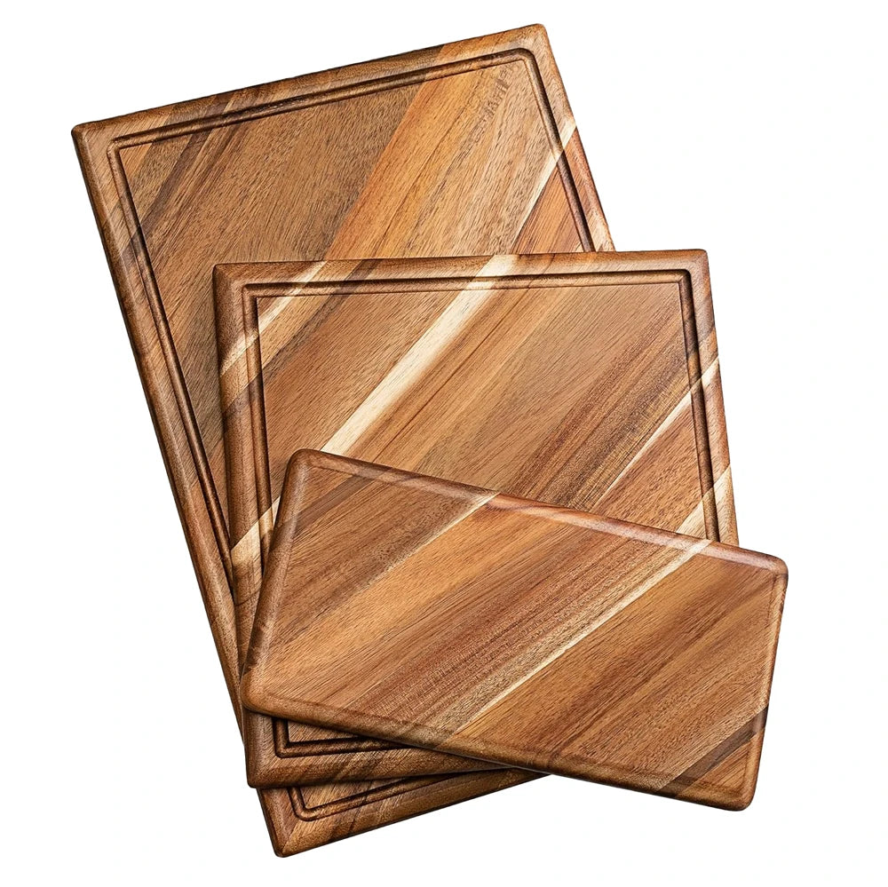 Acacia Wood Cutting Board Set with Juice Groove Bamboo Chopping Board 3 Pieces Thick Butcher Block Cutting Block Board