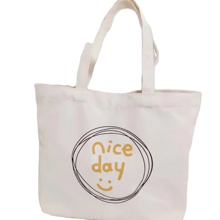 Eco-friendly Large Designer Cotton Canvas Tote Bag Drawstring Custom Logo Printed Washable Recyclable Direct Factory Sale