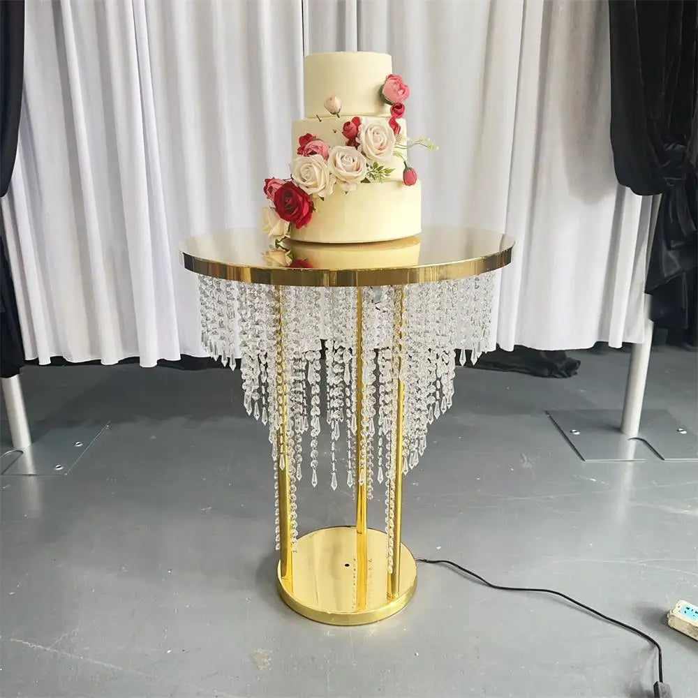 Gold /silver Cake Table Stand Round 60cm/80cm/100cm Mirror Cake Table Champagne Dessert Stand With Lights Wedding Decor Table