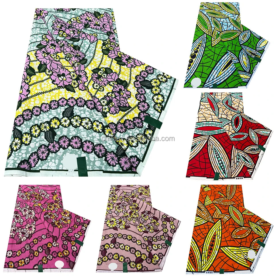 New Type 100% Cotton Super Golden Quality Ankara Holland Fabrics Print Wax 6 Yards Batik Africa Cloth for Sewing Party Dress