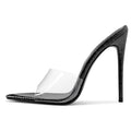 Pointed Toe Elegant Snake PU Leather Transparent Clear PVC Shoes Summer Mule Sandals