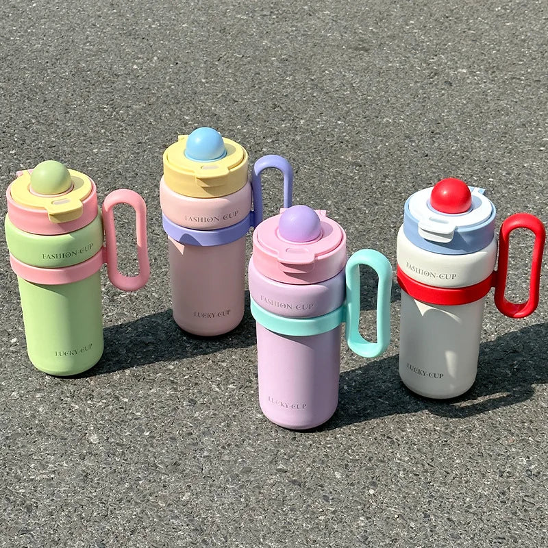30oz Kids Tumbler with Handle Insulated Stainless Steel Mug with Lid and Straw Double Wall Vacuum Sippy Cup