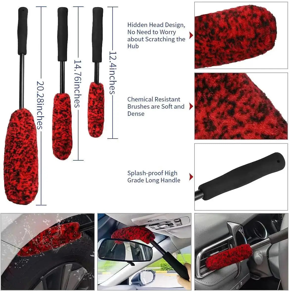 Washing Auto Tyre Rims Woolen Brush Detailing Brushes Set Tire Wash Detailing Carwash Tyre Brushes Set with Long Handle for Cars