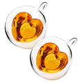 CnGlass 5oz.Heart Shaped Insulated Glass Tea Cup Microwave Safe Double Wall Borosilicate Glass Coffee Espresso Mug Set of 2
