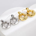French Fashion Silver Needle Brass Hollow Out Geometric Irregular Chunky Drop Earrings Exquisite Big Round Smooth 18K Gold Hoop