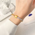 Retro Stainless Steel 18K Gold Lock Charm Half Link Half CZ Diamond Tennis Bracelet Designer Bracelets for Women