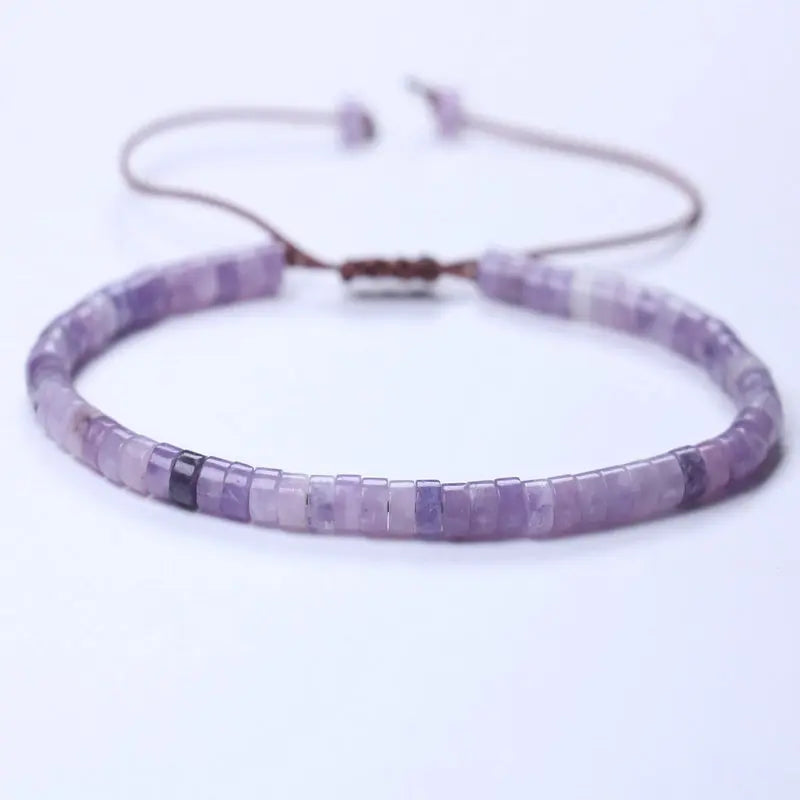 2x4mm Minimalist Amethyst Bracelet Adjustable Bohemian Dainty Gemstone Beaded Bracelet for Women Girls Drop Shipping