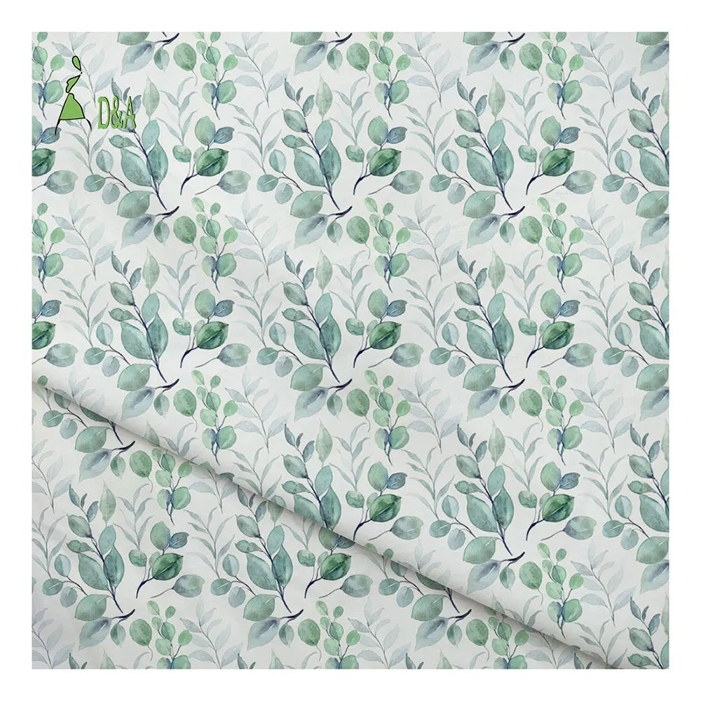 Wholesale 100% Cotton Fabric Artistic Green Leaf Printed for Women's Dresses Lightweight for Shirts Bags Covers Crafts Toys