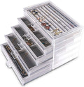 5-Layer Extra-Large Acrylic Jewelry Organizer Transparent Women's 5-Drawer Ring Display Box Velvet Earrings Neckla Storage Paper