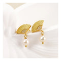 Jewelry 2025 Summer Gold Plated Sterling Silver Vintage Fan Shape Natural Freshwater Pearl Drop Stud Earrings for Women