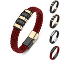 Luxury Punk Style Stainless Steel Wrist Bracelets for Men Girls Red Faux Leather Magnetic Clasp Pearl Rope Friendship Gift Idea