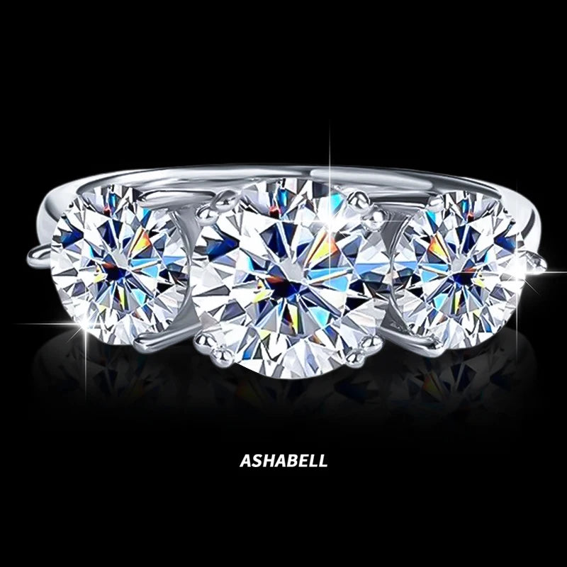 S925 Sterling Silver Three Diamond Fashion Light Luxury 4 Carat Moissanite  Ring for Women Wedding Engagement Rings
