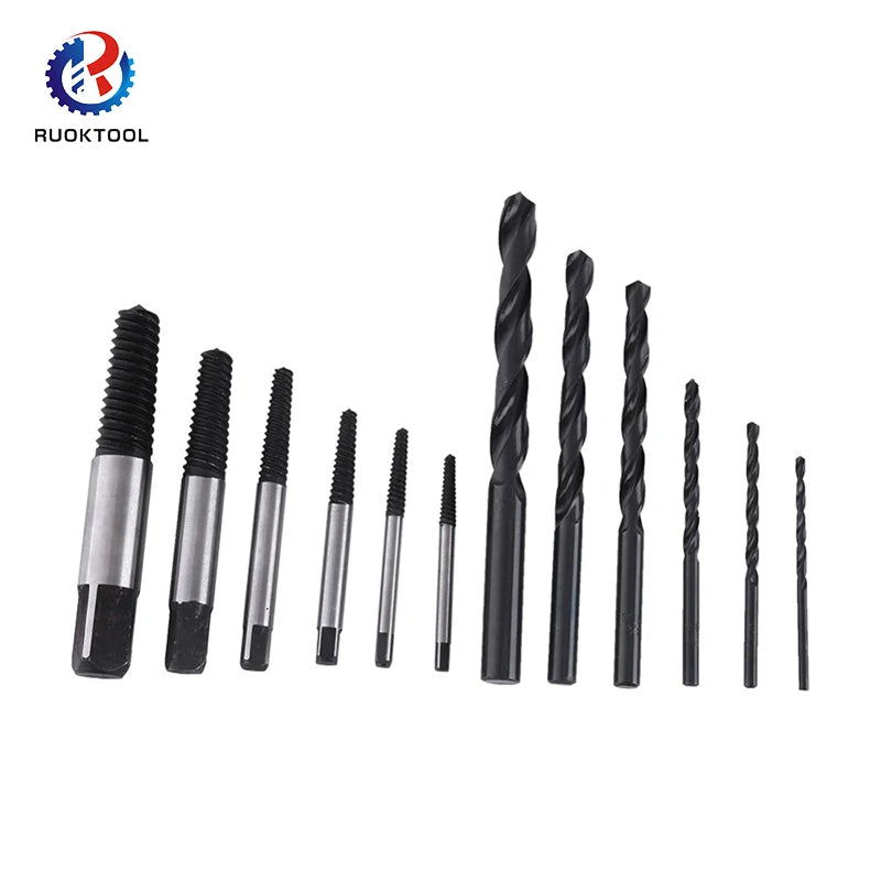 6Pcs Twist Drill Spiral Drill Bit and 6Pcs Remover Bolt Stud Easy Remove Out Dead Broken Screw Extractor  Set
